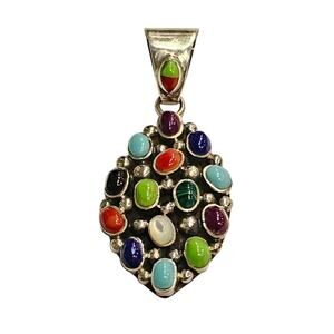 Contemporary Diné (Navajo) Multi-Stone Sterling Silver Pendant